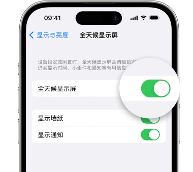 魏都苹果15预约维修分享iPhone15如何设置全天候显示屏幕可见 